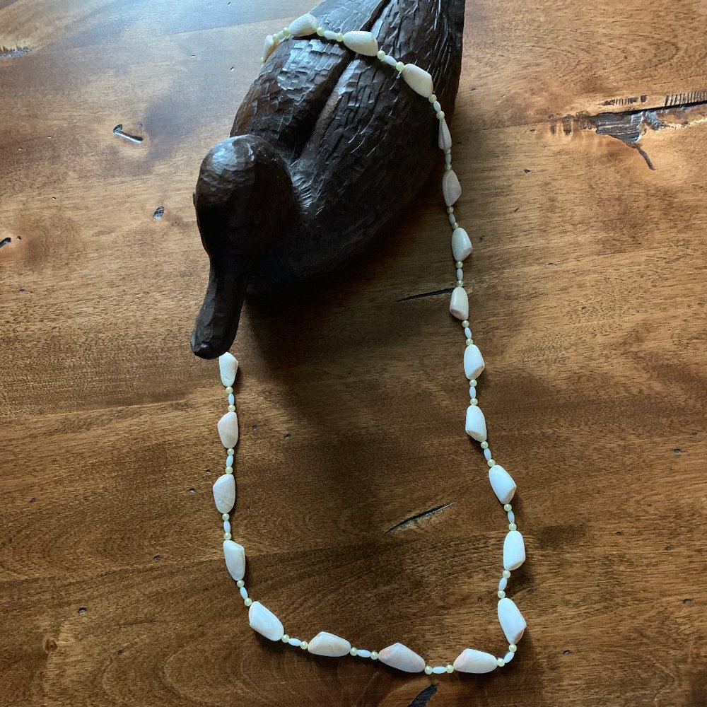 Vintage Coquina Shell Necklace with Faux Pearls